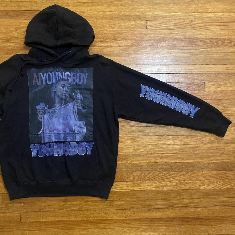 YoungBoy Never Broke Again Hoodie Mens Small Black AI YoungBoy Graphic Pullover